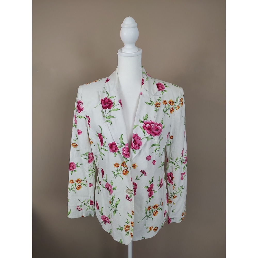 Chadwicks‎ Blazer Sz 2P Linen Cotton Floral Jacket Lined Spring Summer Botanical